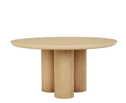 Oak Round Tri-Pillar Dining Table