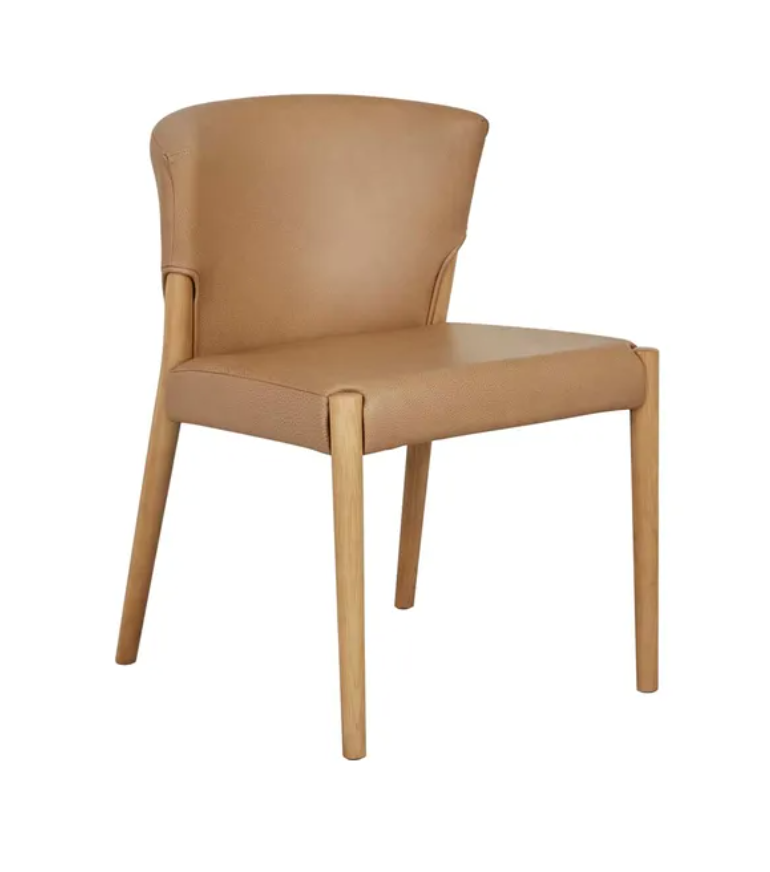 Leather Upholstered Wingback with Oak Dining Chair