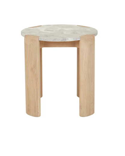 Marble and Light Oak Side Table