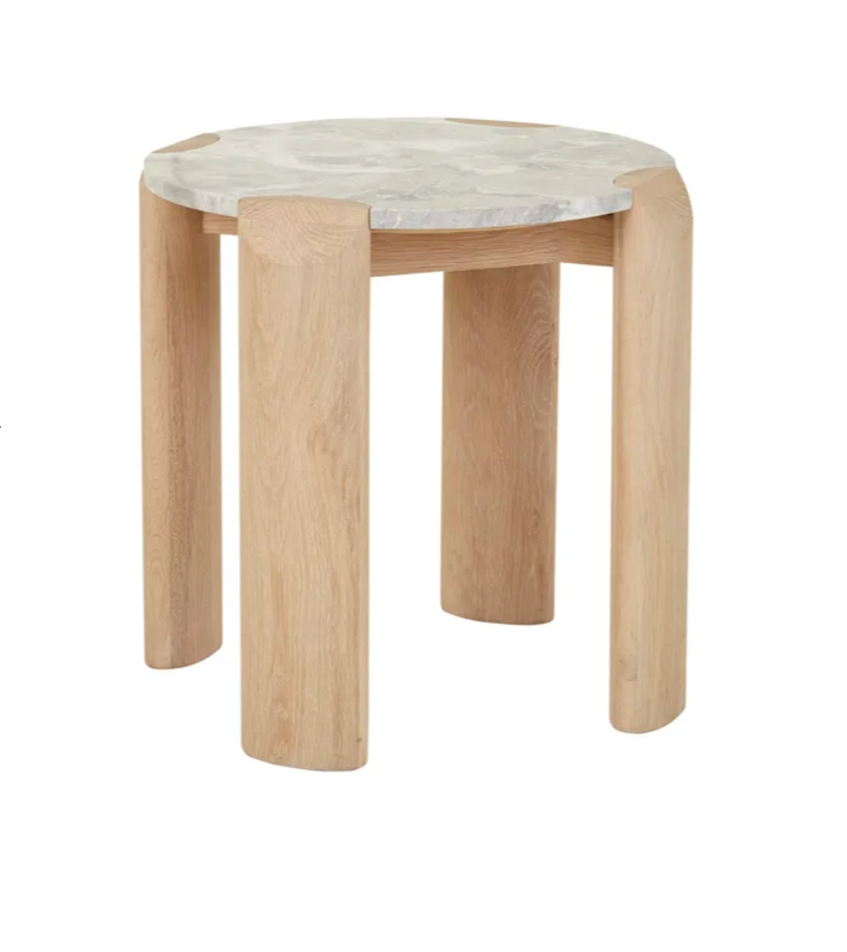 Marble and Light Oak Side Table