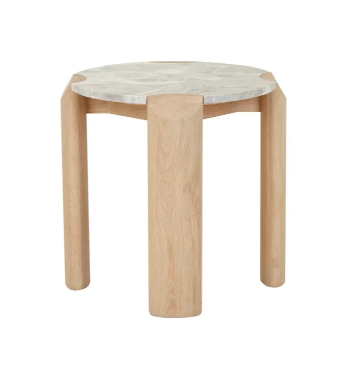 Marble and Light Oak Side Table