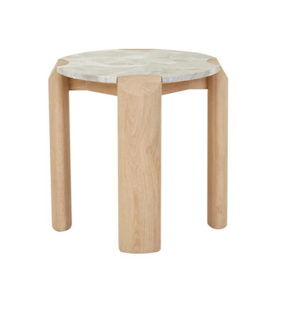 Marble and Light Oak Side Table