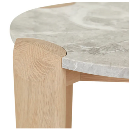 Marble and Light Oak Side Table