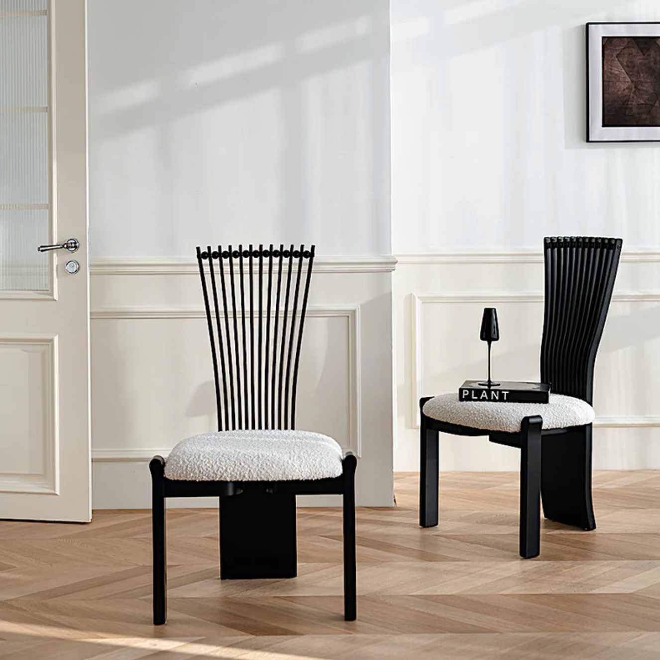 High Slatted Back Dining Chair - Black (Set of 2)