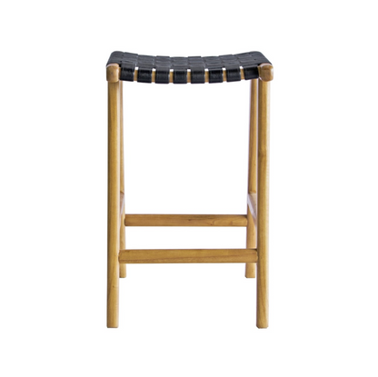 Saddle Leather Woven Bar Stool