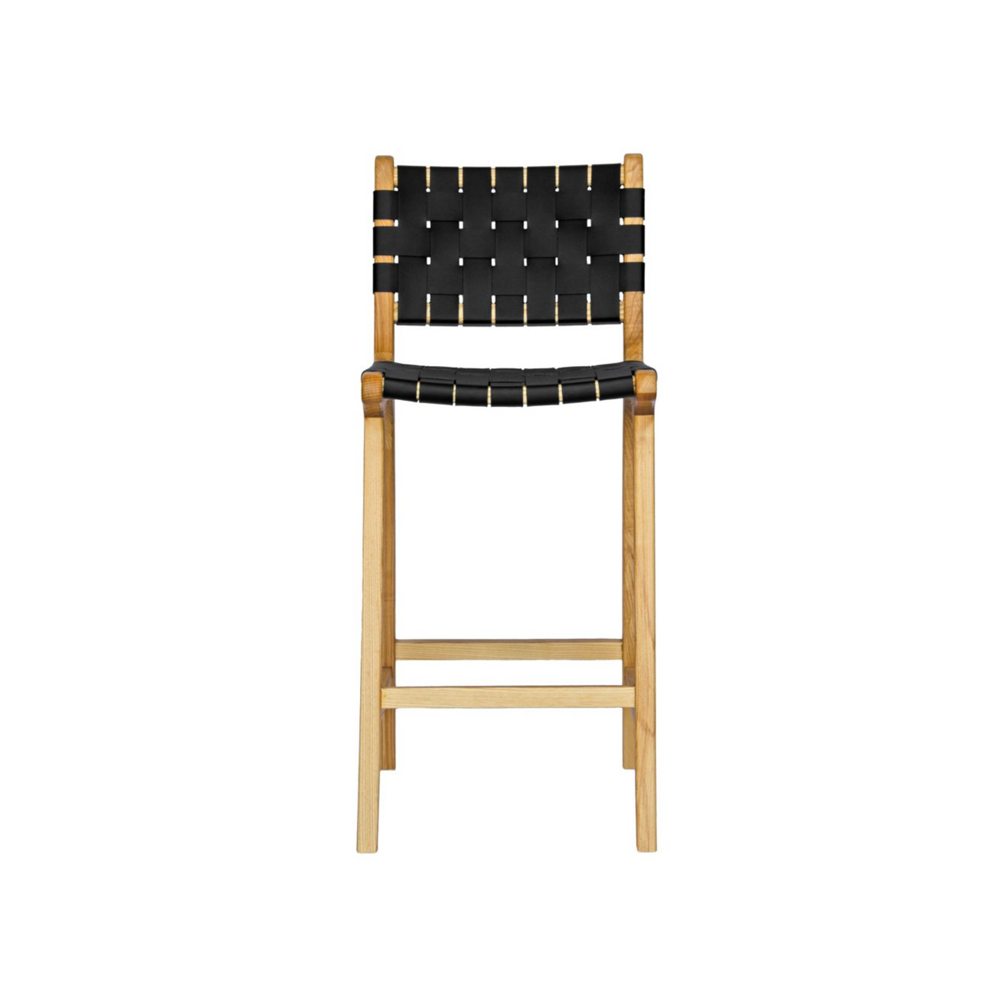 Saddle Leather Woven Bar Stool with Back