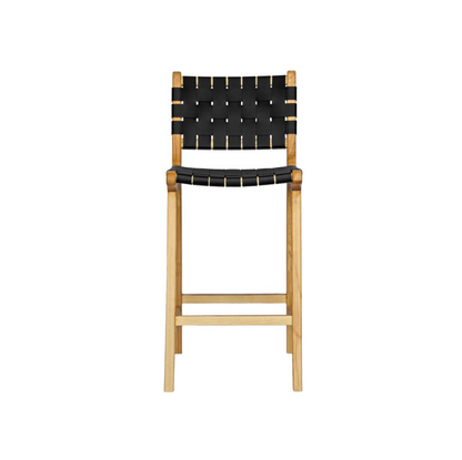 Saddle Leather Woven Bar Stool with Back