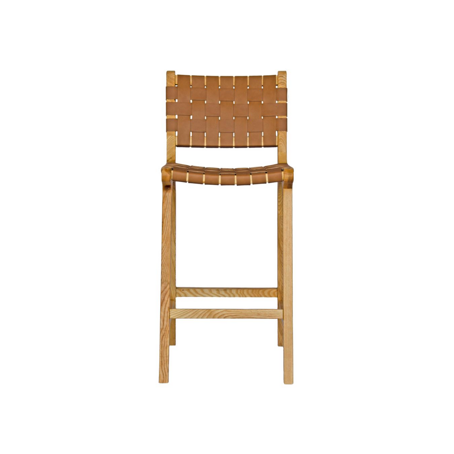 Saddle Leather Woven Bar Stool with Back