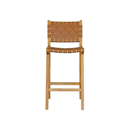 Saddle Leather Woven Bar Stool with Back