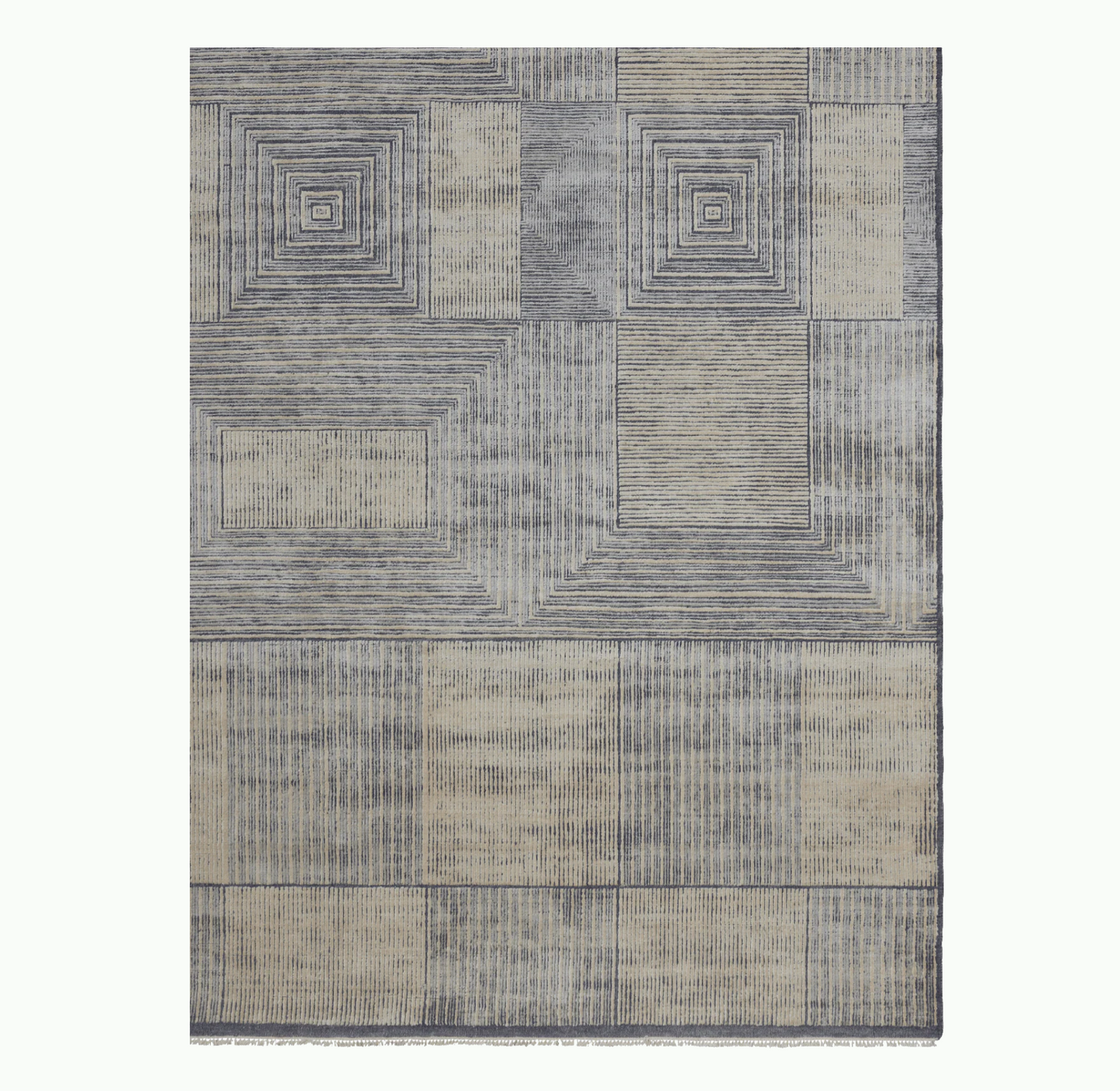 Rectilinear Patterned Rug - Blue/Ivory