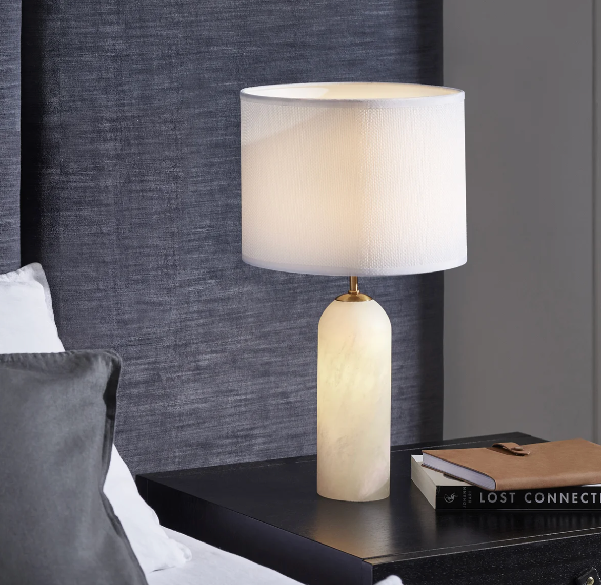 Alabaster Stone White Linen Table Lamp