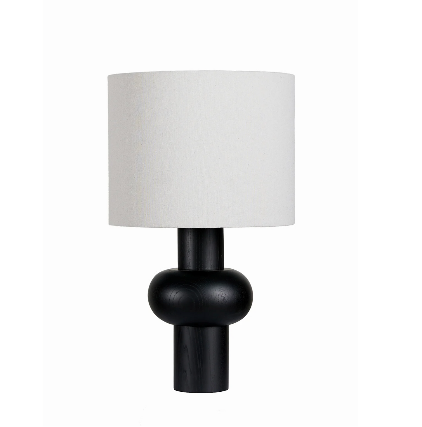 Black Wood Table Lamp with White Linen Shade