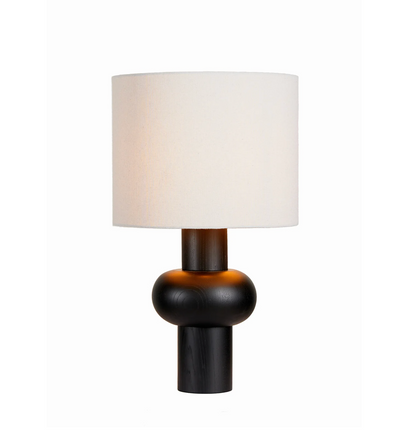 Black Wood Table Lamp with White Linen Shade