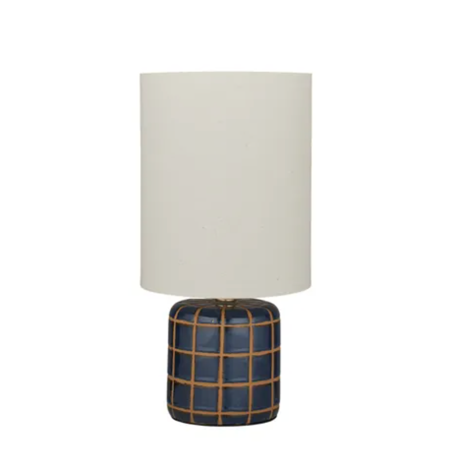 CHECKED CERAMIC LAMP 21X43CM BLUE/NATURAL