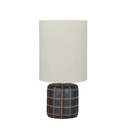 CHECKED CERAMIC LAMP 21X43CM BLUE/NATURAL