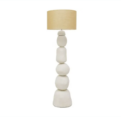 165CM PEBBLE PAPER MACHE FLOOR LAMP - WHITE/JUTE