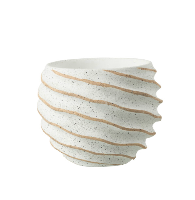 Flowerpot Stripe Ceramic White/Beige Medium