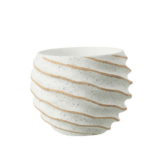 Flowerpot Stripe Ceramic White/Beige Medium