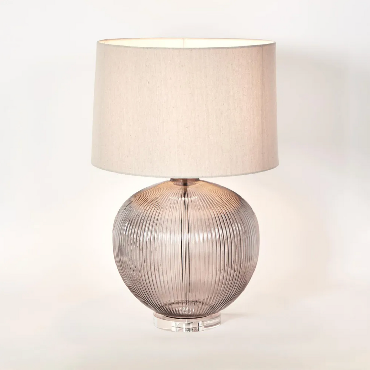 Linden Smoke Glass Table Lamp with Natural Linen Shade