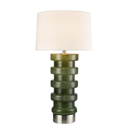 Remy Green Glass Table Lamp & White Shade