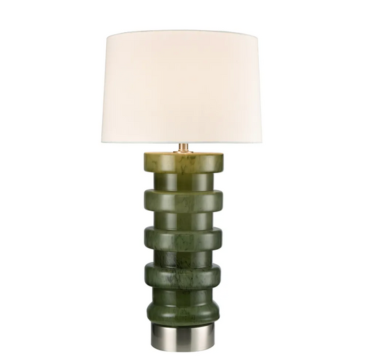 Remy Green Glass Table Lamp & White Shade