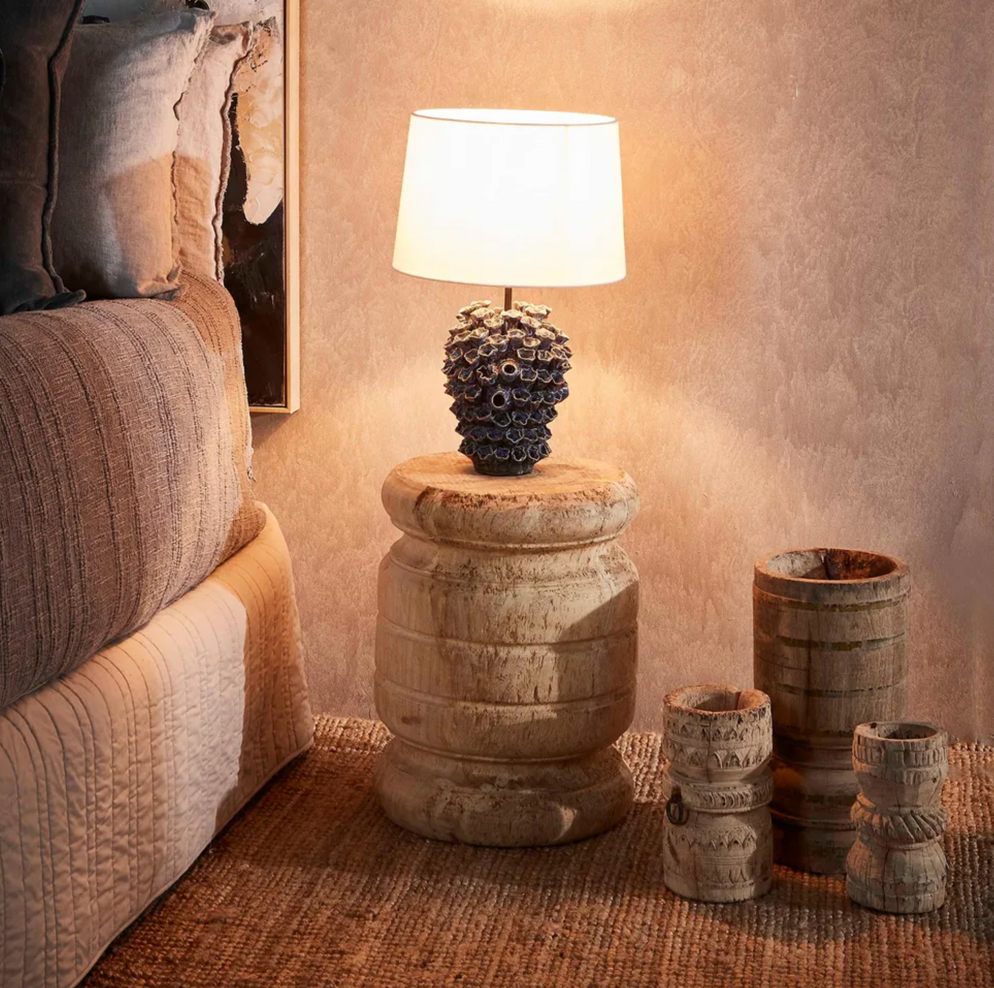 Londolozi Ceramic Table Lamp Blue with Linen Shade