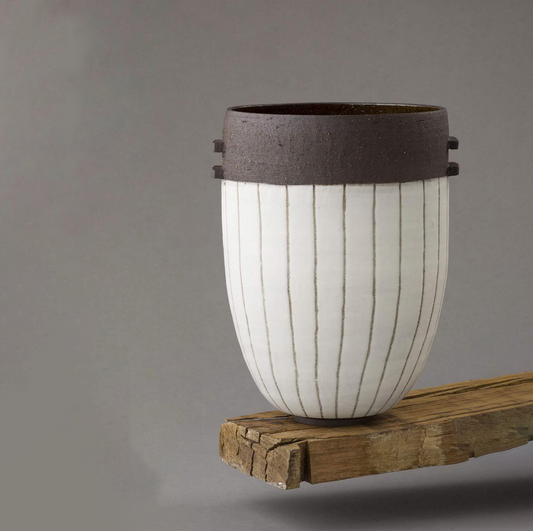 Brown Ceramic Pot with Stripe