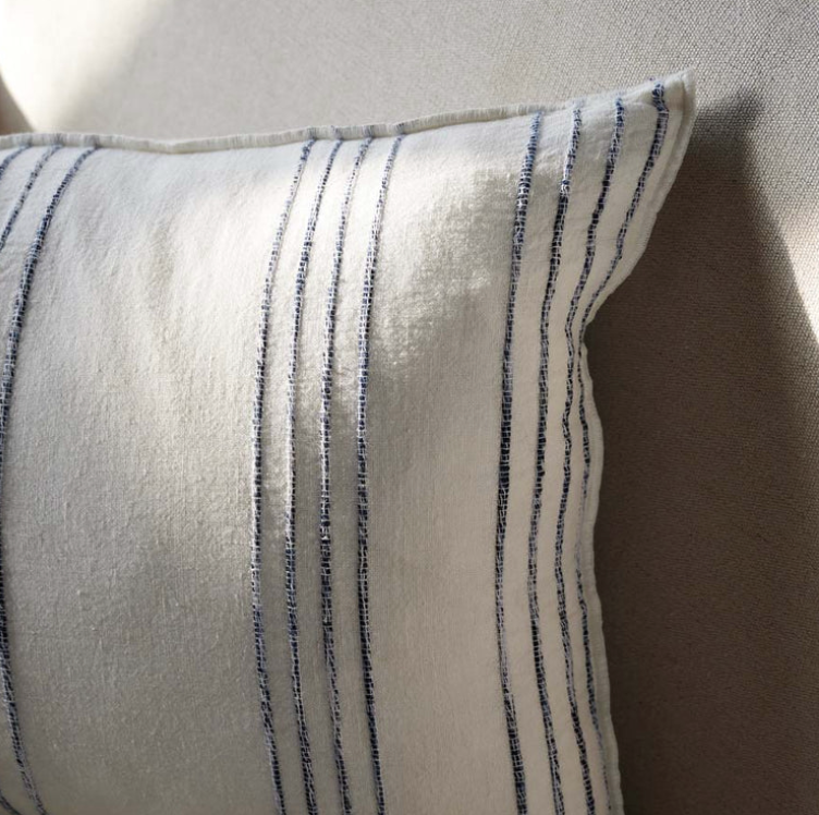 Rock Pool Linen Cushion - White w' Navy Stripe