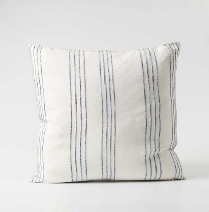 Rock Pool Linen Cushion - White w' Navy Stripe