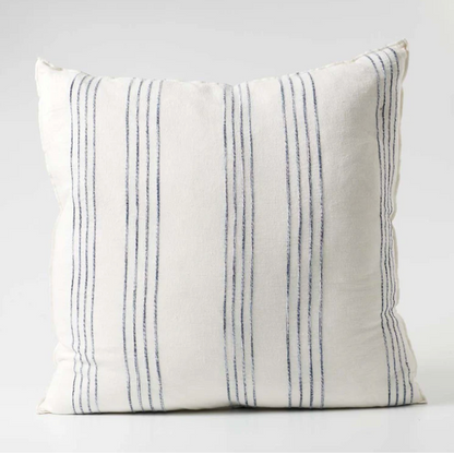 Rock Pool Linen Cushion - White w' Navy Stripe