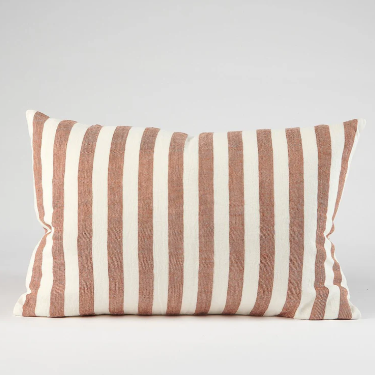 Santi Linen Cushion - Off White/Nutmeg Stripe