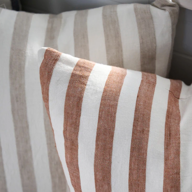 Santi Linen Cushion - Off White/Nutmeg Stripe