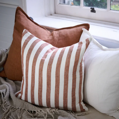 Santi Linen Cushion - Off White/Nutmeg Stripe