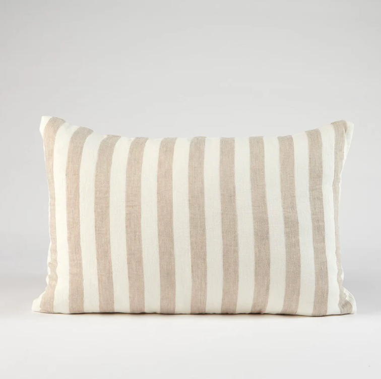 Santi Linen Cushion - Off White/Nutmeg Stripe