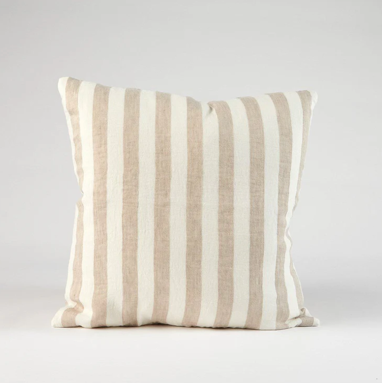 Santi Linen Cushion - Off White/Nutmeg Stripe