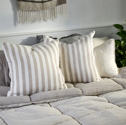 Santi Linen Cushion - Off White/Nutmeg Stripe