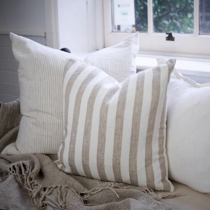 Santi Linen Cushion - Off White/Nutmeg Stripe