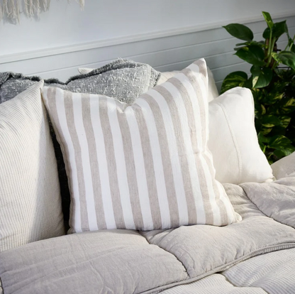 Santi Linen Cushion - Off White/Nutmeg Stripe