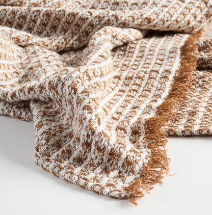 Checked Knitted Throw - Nutmeg/Off White