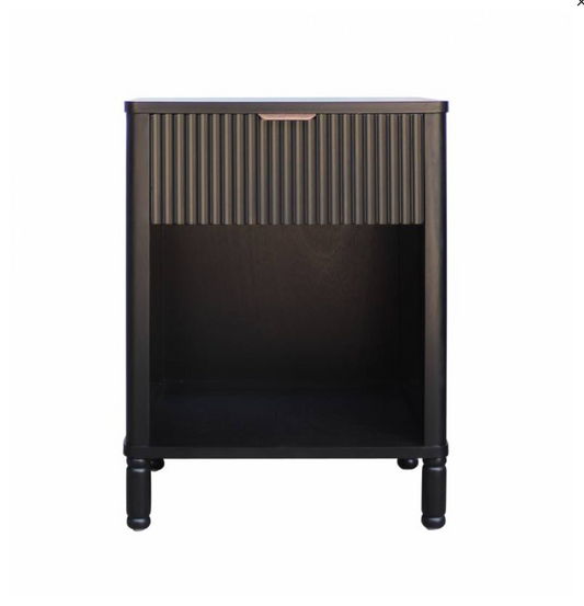 Black Ribbed Bedside Table - Black/Gold