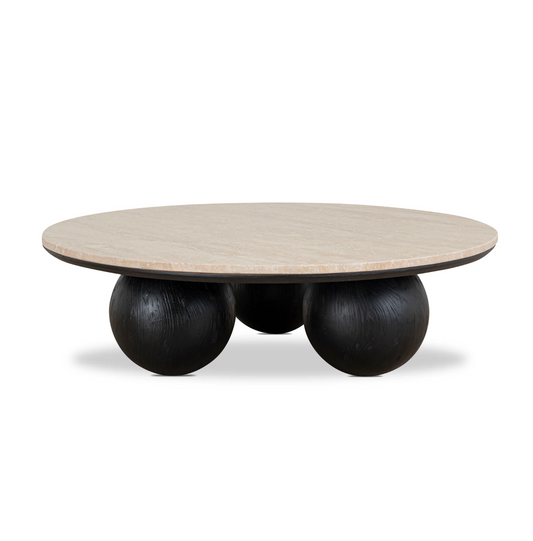 Round Travertine Coffee Table with Rounded Legs