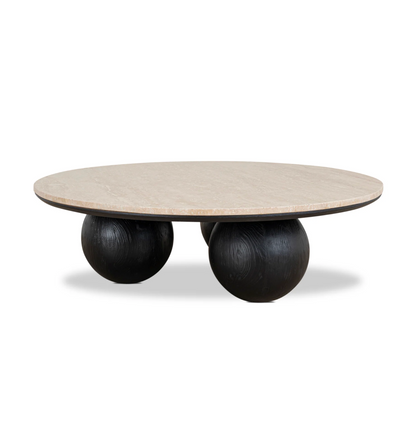 Round Travertine Coffee Table with Rounded Legs