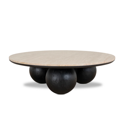 Round Travertine Coffee Table with Rounded Legs