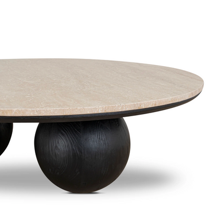Round Travertine Coffee Table with Rounded Legs