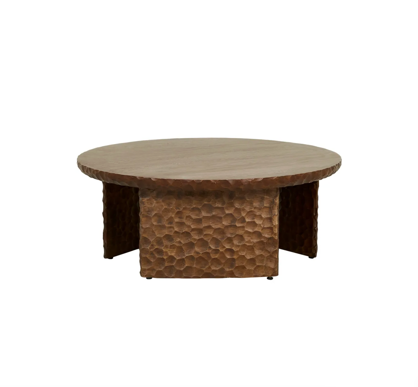 Mocha Oak Carved Round Coffee Table