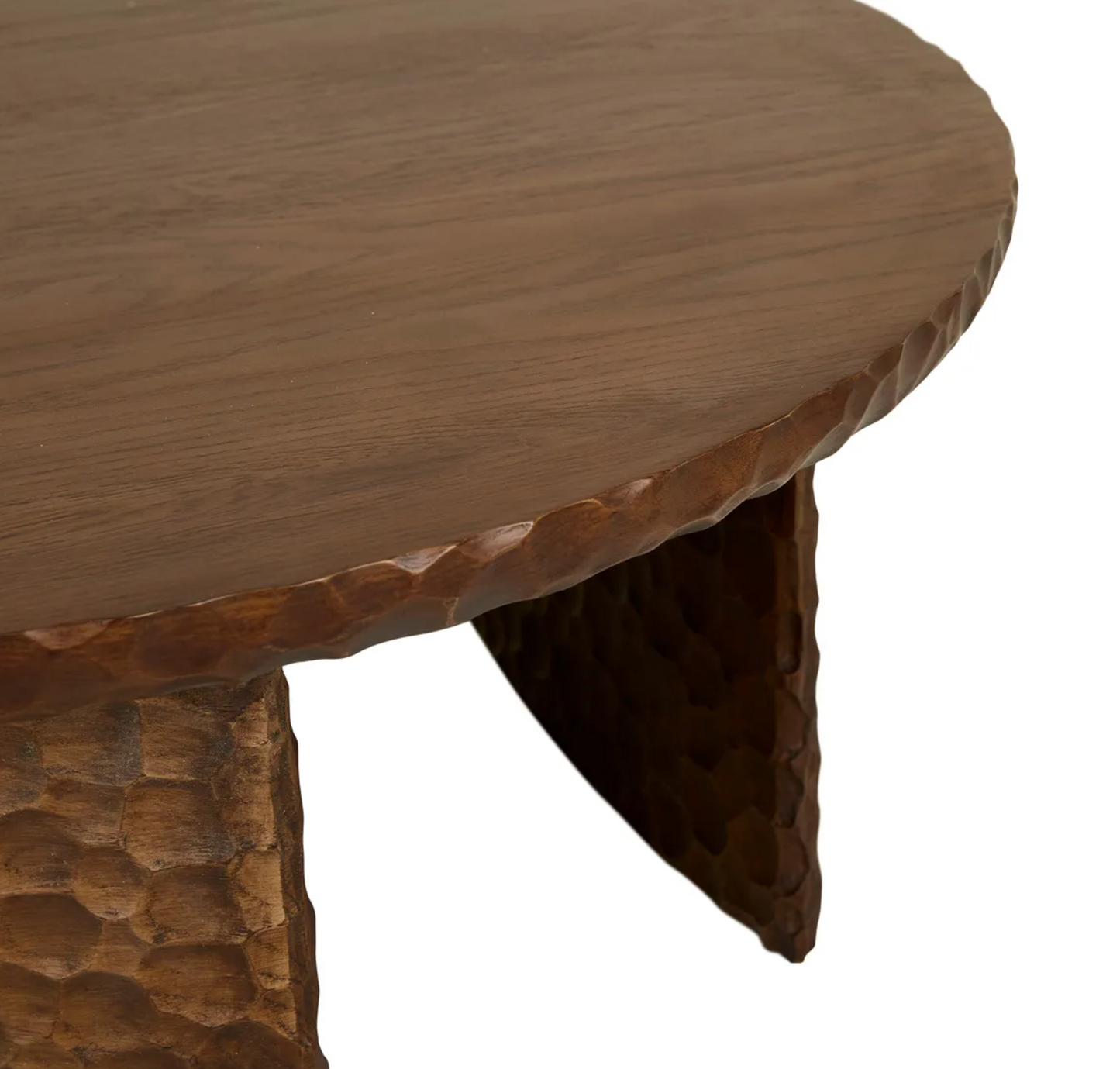 Mocha Oak Carved Round Coffee Table