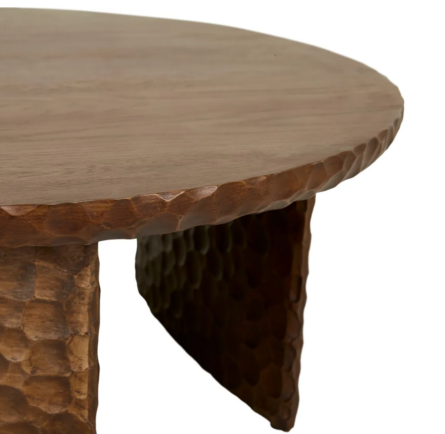 Mocha Oak Carved Round Coffee Table