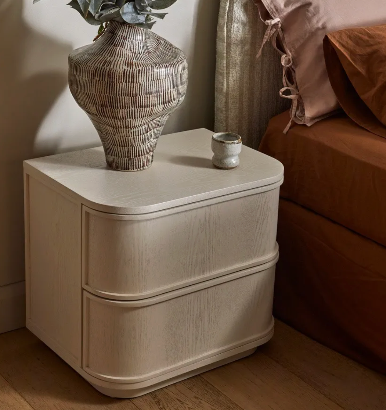 Miller 2 Drawer Bedside Table - Porcelain