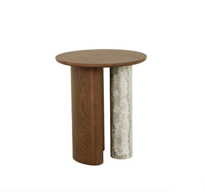 Crescent Base Side Table - Wood/Marble