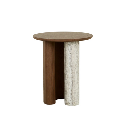 Crescent Base Side Table - Wood/Marble